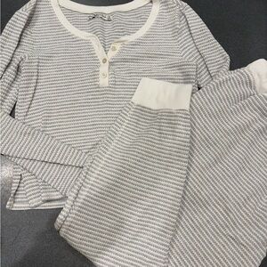 Abercrombie & Fitch Gray and White Stripe Henley Pajama Set